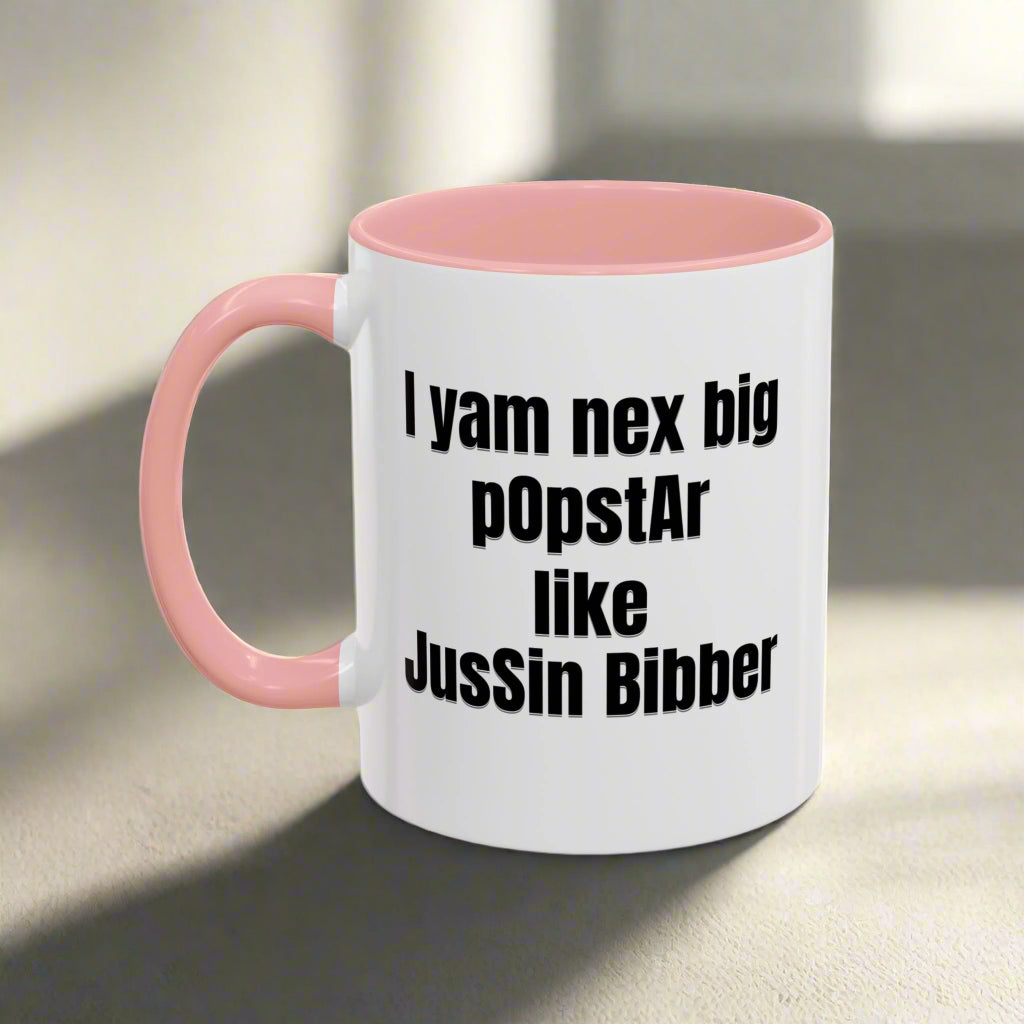 'I yam nex big pOpstAr like Jussin Bibber' - Color Accent Mug (11oz.)
